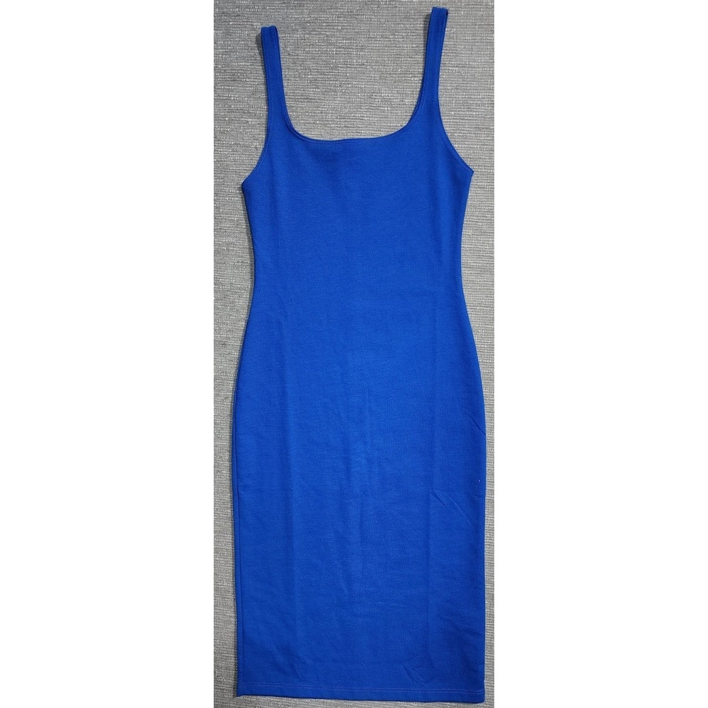 Zara Womens Royal Blue Scoop Neck Bodycon Midi Dress Medium Sleeveless Back Slit